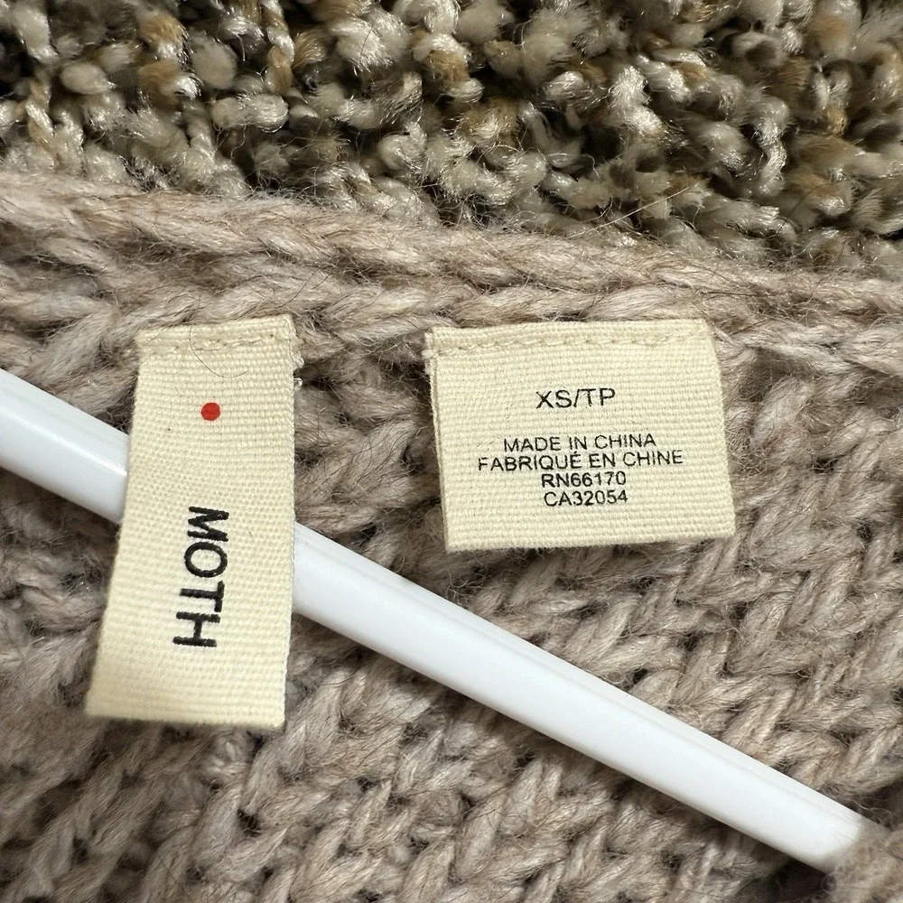 Moth Women XS Beige Chunky Alpaca Wool Blend Deep V Tunic Sweater Cozy Knit Boho